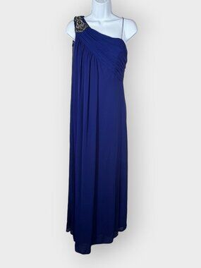 Eliza J Formal Maxi Dress | 4 | Blue Chiffon | Grecian Goddess Wedding Guest